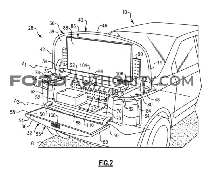 Ford Patent Frunk With Built-In Work Entertainment Features