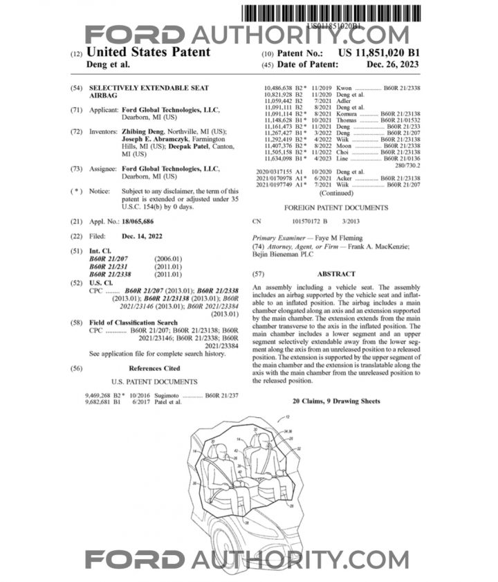 Ford Patent Selectively Extendable Seat Airbag