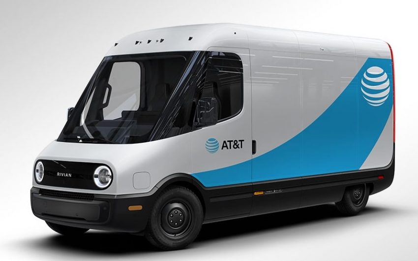Rivian All-Electric Delivery Van AT&T - Exterior 001 - Front Three Quarters