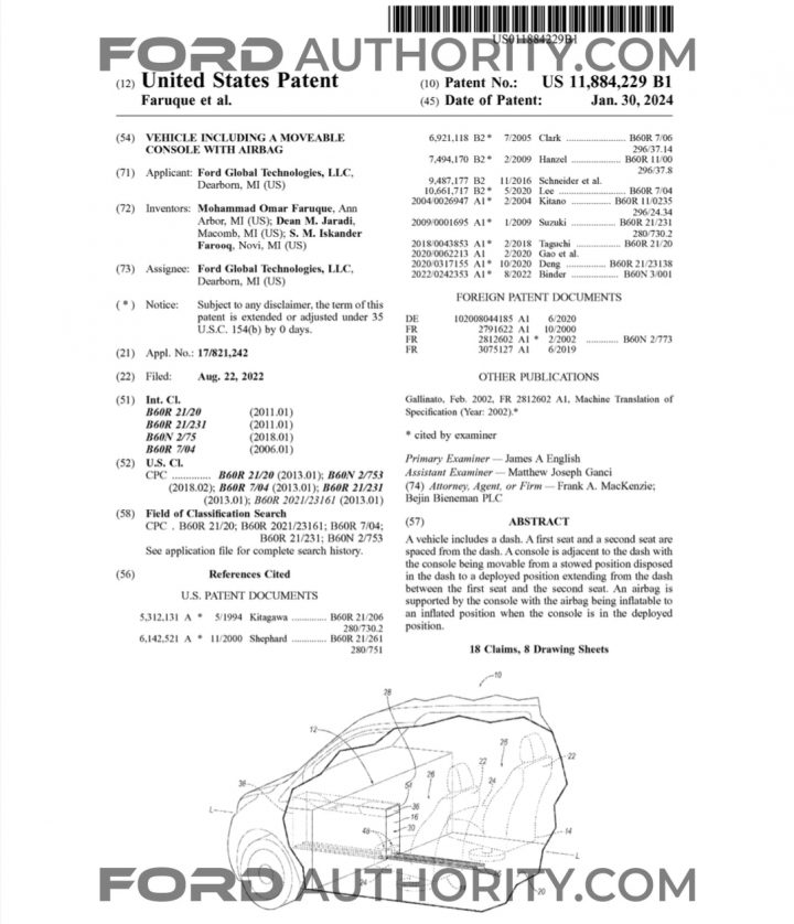 Ford Patent Movable Console With Airbag