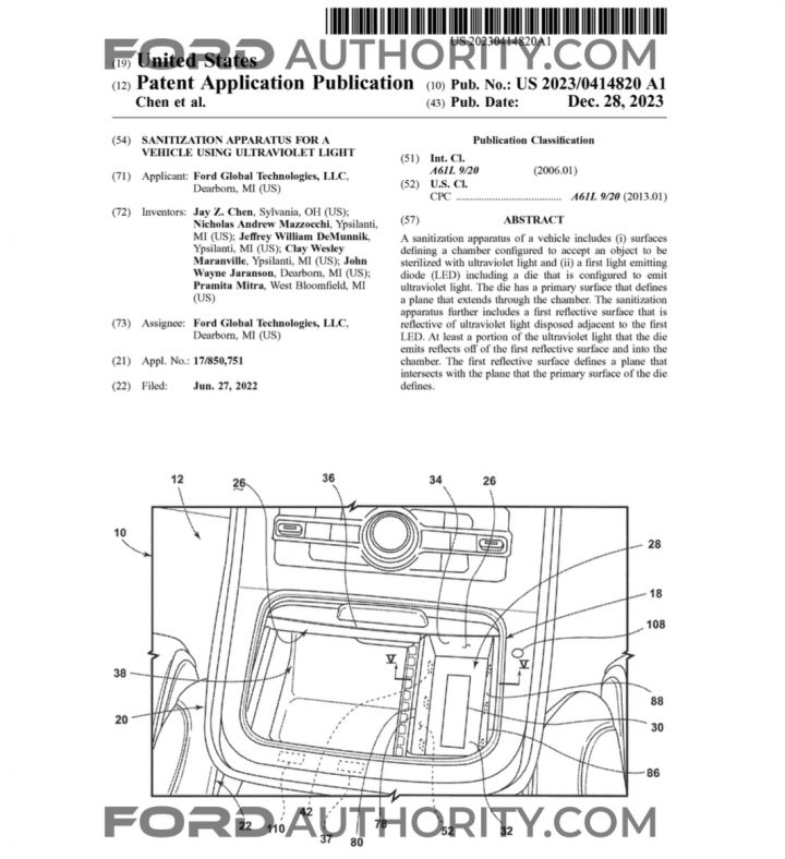 Ford Patent UV Light Based Sanitation System