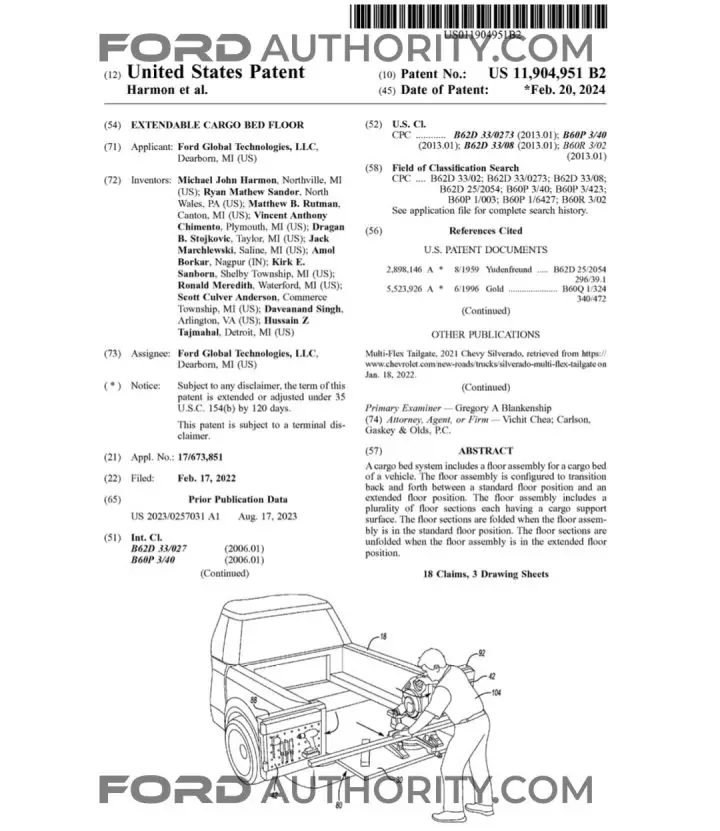 Ford Patent Extendable Cargo Bed Floor