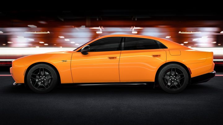 A photo showing the exterior of the 2024 Dodge Charger Daytona R/T from a side angle.