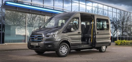 Ford E-Transit Minibus Passenger Van Europe - Exterior 001 - Front Three Quarters
