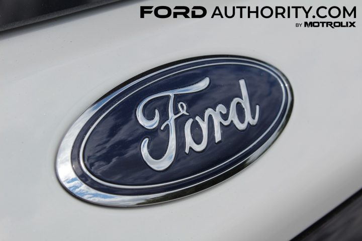 A photo showing the tailgate badge on a 2025 Ford Explorer Platinum.
