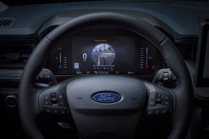 A photo showing the interior of the 2025 Ford Maverick Lobo digital instrument cluster.