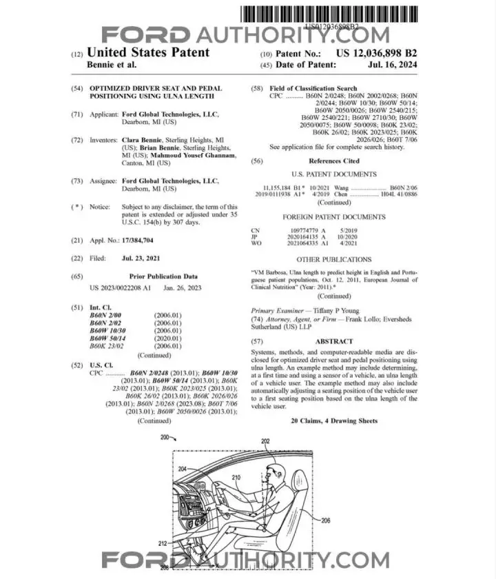 Ford Patent Optimized Driver Seat Pedal Positioning System Using Ulna Length
