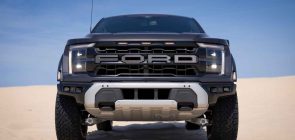 A photo showing the Ford F-150 Raptor from a front angle.