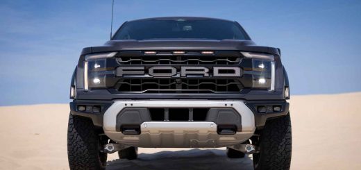 A photo showing the Ford F-150 Raptor from a front angle.