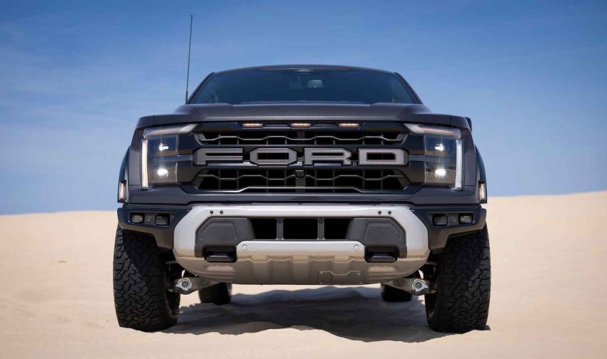 A photo showing the Ford F-150 Raptor from a front angle.
