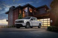 A photos showing the exterior of the Ford F-150 Lightning from a front three quarters angle.