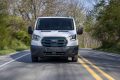 A photo showing the exterior of the 2025 Ford E-Transit from a front angle.