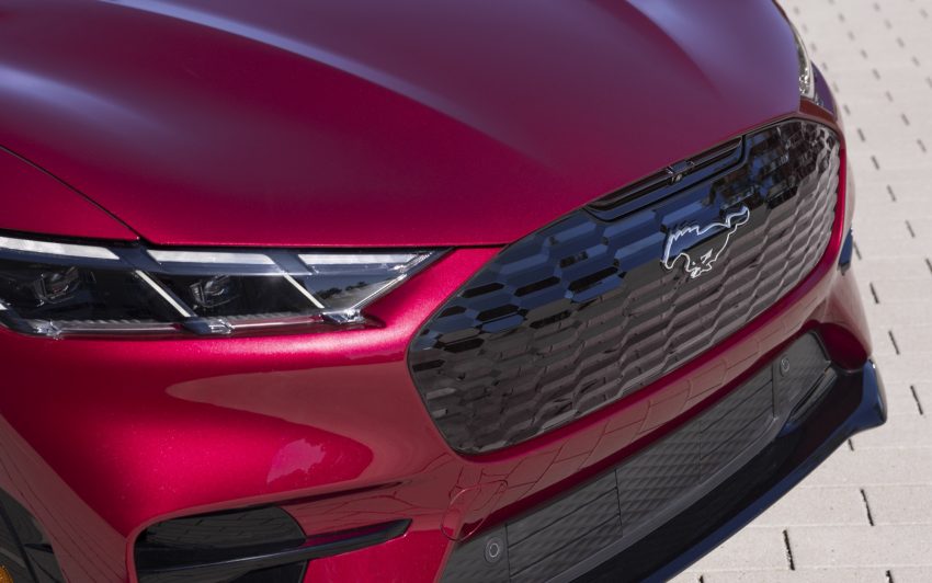 A photo showing the exterior of the 2025 Ford Mustang Mach-E from a front angle.