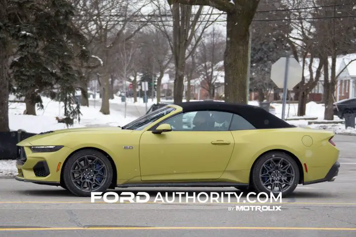 Side profile of 2025 Ford Mustang GT Convertible.