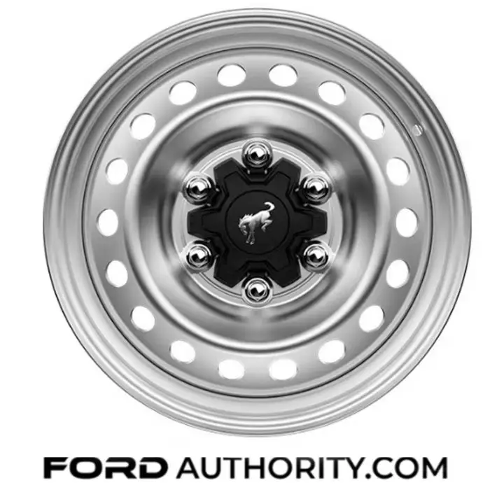 Image of the 16-inch Bright Polished Silver-painted steel wheel, one of three wheel options offered on the 2025 Ford Bronco Big Bend. 