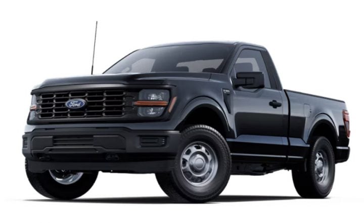 Photo of the 2025 Ford F-150 showing a front three quarters view. There are 11 distinct grilles offered on the pickup.