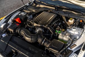 A photo showing the engine bay of the 2025 Steeda Q850 StreetFighter Ford Mustang GT.