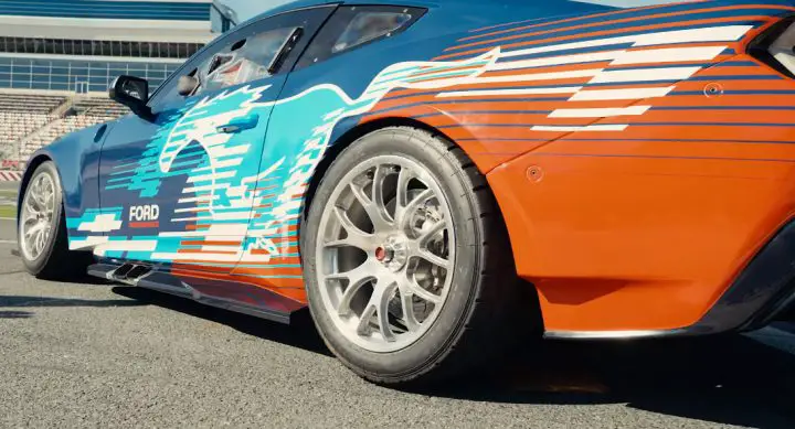 Video still of the Supercars Ford Mustang at Charlotte Motor Speedway. Driver Chris Mies took a spin in the pony car based racer. 