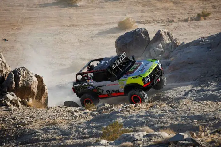 Image of the Ford Bronco racer in the 2025 King of the Hammers race. Ford Performance has already won three significant motorsports events this year. 