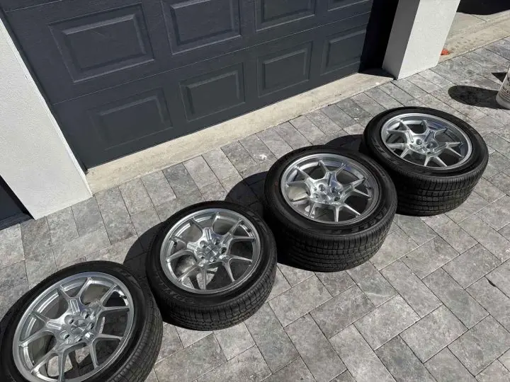 A photo showing a set of four Ford GT BBS wheels.