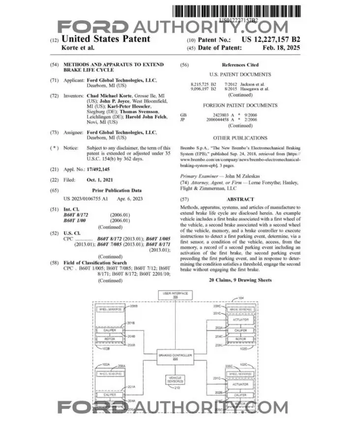 A Ford patent filing for methods to extend the brake life cycle of a vehicle.