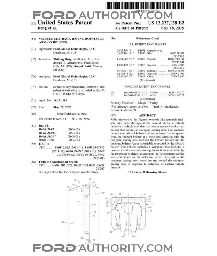 A Ford patent for a rotatable arm bolster.