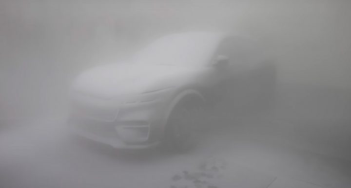 Video still of the Ford Mustang Mach-E in the freezing test chamber at one of the automaker's testing facilities. 