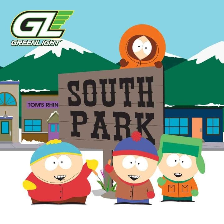 A photo previewing the GreenLight Collectibles South Park die-cast collection.