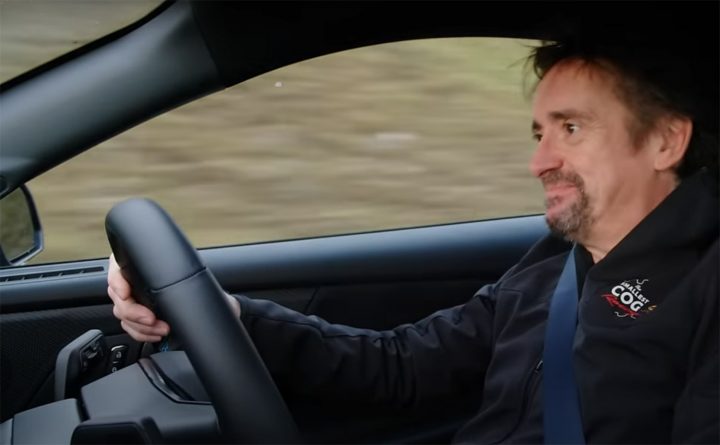 Video still of Richard Hammond driving the Ford Mustang Dark Horse. The pony car is offered in right-hand-drive for the European market. 