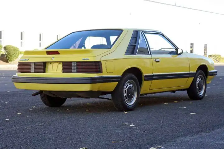 A photo showing the exterior of a 1979 Mercury Capri from a rear three quarters angle.