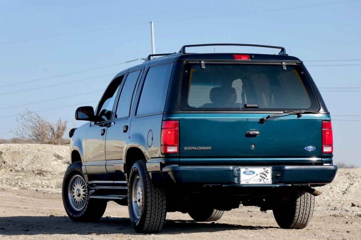 A photo showing the exterior of a 1994 Ford Explorer from a rear three quarters angle.