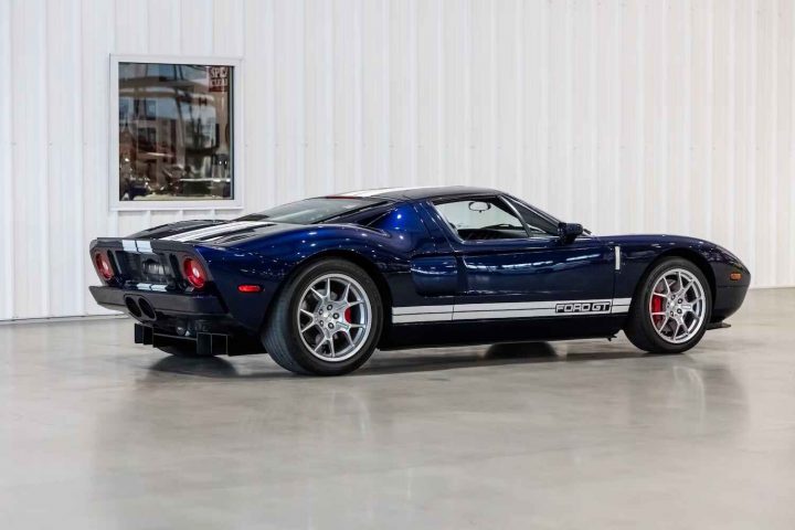 A photo showing the exterior of the Ford GT PB2-1 prototype from a rear three quarters angle.
