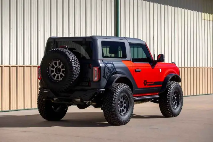 A photo showing the exterior of a 2023 Ford Bronco King of the Hammers Edition from a rear three quarters angle.