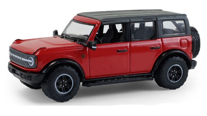 Product photo of the 2024 Ford Bronco Badlands diecast in Hot Pepper Red Metallic. The diecast is offered by Greenlight Collectibles.