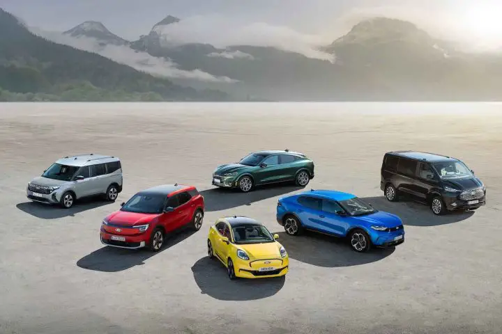 A photo showing the 2025 European Ford EV lineup. Ford launched a campaign called the Heroes of Horsepower to recruit new techs. 