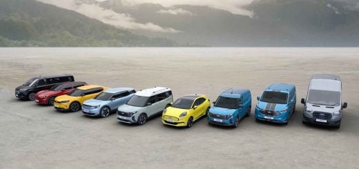 A photo showing the exterior of the 2025 Ford European EV lineup from a front three quarters angle.