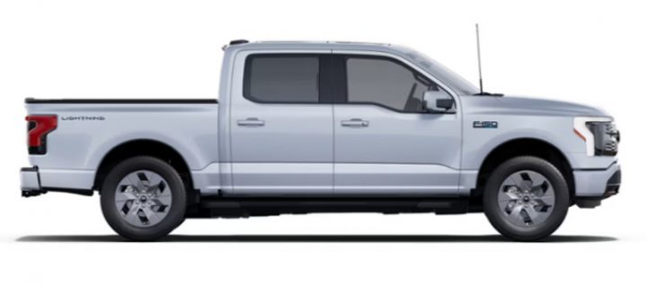 Photo showing a side view of the 2025 Ford F-150 Lightning in Space White Metallic, an all-new color for the pickup offered as of Job 2 production.