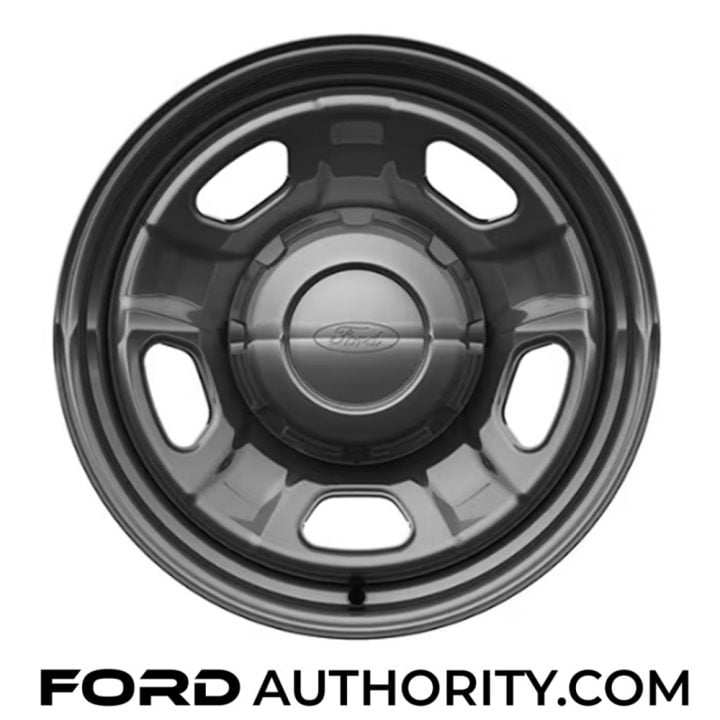 Screenshot of the Argent painted steel wheels with painted hub covers and center ornaments, offered on the 2025 Ford Super Duty XL trim. 