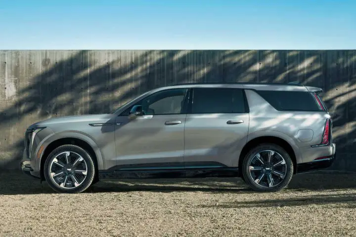 A photo showing the exterior of the 2026 Cadillac Escalade IQL from a side angle.