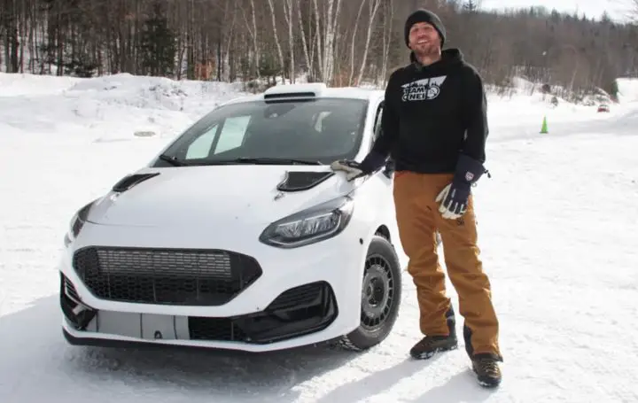 Video still showing the Ford Fiesta Rally3 from a front three-quarters angle. This model was never offered in the U.S. 