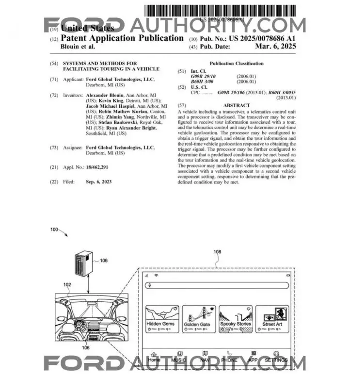 A Ford patent for a system that would provide occupants of autonomous vehicles with tours.