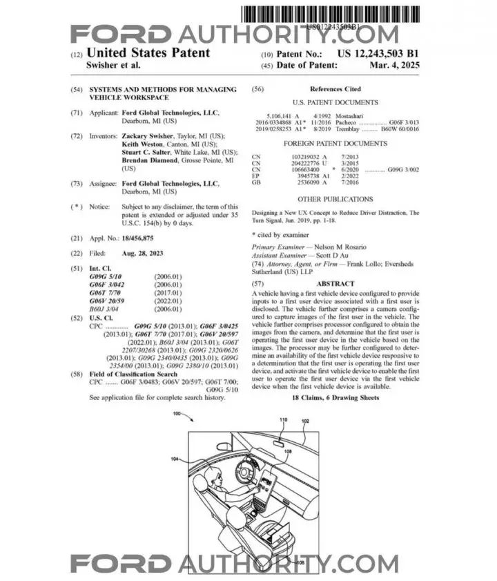 A Ford patent for a workspace management system.