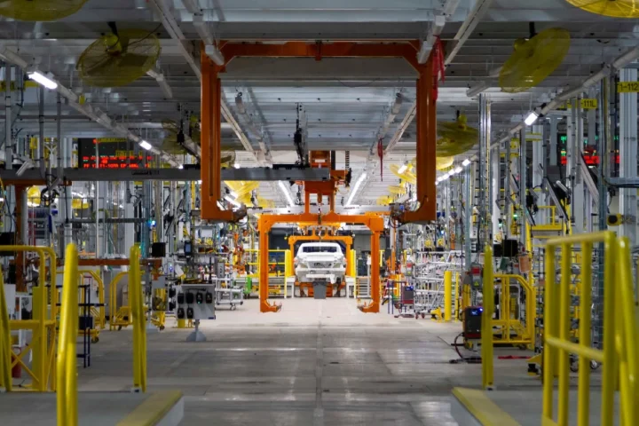 A photo showing a GM assembly line.