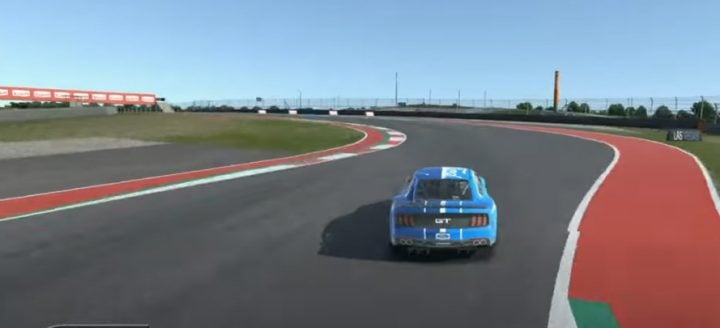 Video still of F1 driver Liam Lawson spending some time in the Ford Performance simulator. It was his first experience in a stock car of any kind.