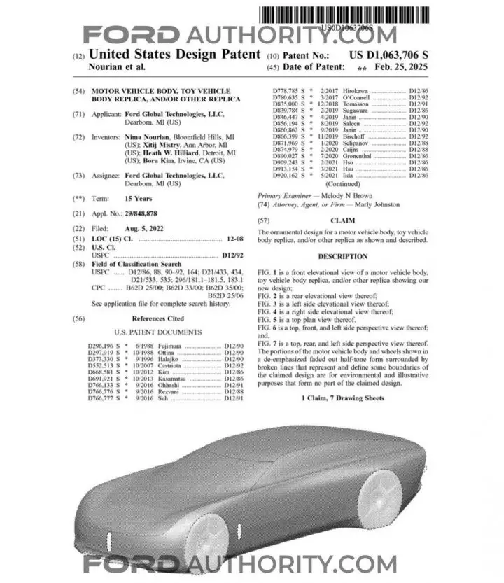 A patent filing for a Lincoln L100 Concept diecast model.