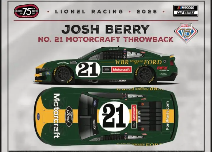 Photo showing a rendering of the No. 21 NASCAR Ford throwback paint scheme, which will be offered as a die cast as well. 