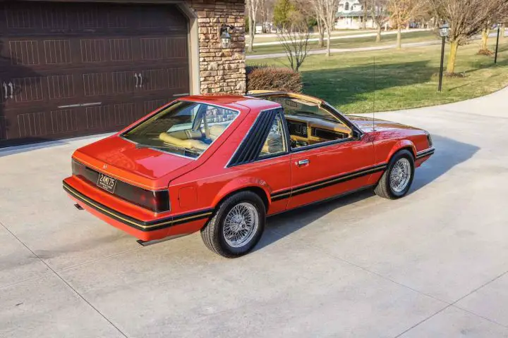 A photo showing the exterior of the 1979 Ford Mustang Daytona Concept from a rear three quarters angle.
