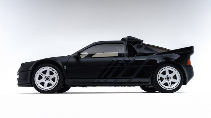 Photo showing a side view of the 1986 Ford RS200 owned by Ken Block, which is on display at the Petersen Museum. Photo credit: Petersen Automotive Museum, petersen.org