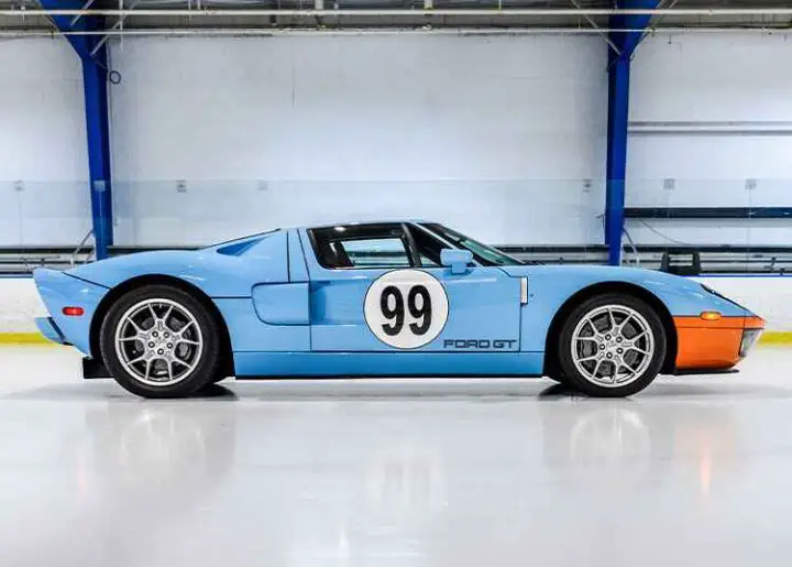 A photo showing the exterior of a 2006 Ford GT Heritage Edition from a side angle.