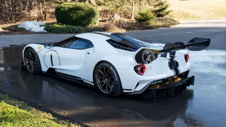 A photo showing a 2022 Ford GT MkII from a rear three quarters angle.